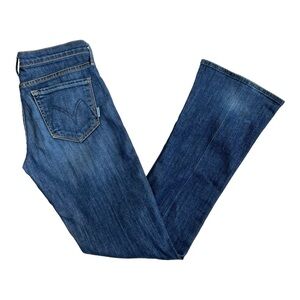 MOTHER Denim The Runaway Skinny Flare in Flowers From the Storm Medium Wash